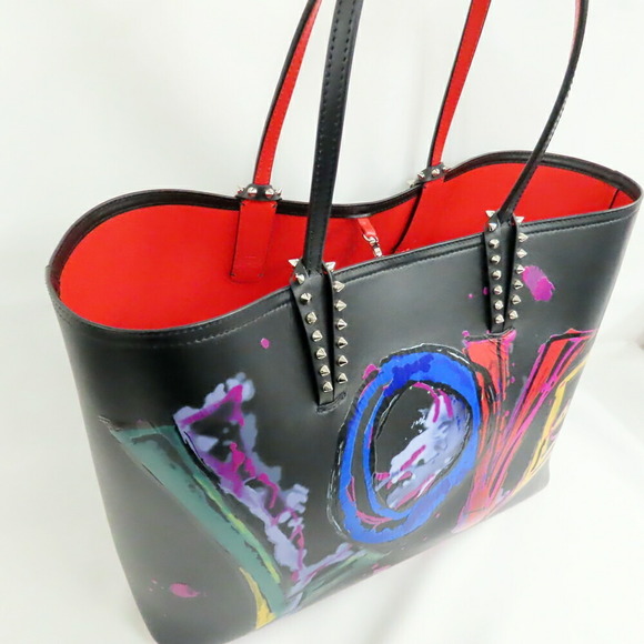 Christian Louboutin Black Tote Studded Leather Bag Kabata Pattern Love - Picture 5 of 10